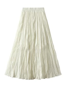 Streamgirl Women Summer Skirts Long Pleated A Line Elegant Solid Big Swing Maxi Skirt Ladies Blue White Beach Skirt Women Luxury
