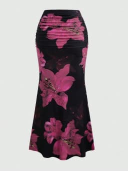 Women's Pleated A-Line Skirt Vintage Flower Printed Ruched Bodycon Skirts Summer Leisure Vacation Long Skirt