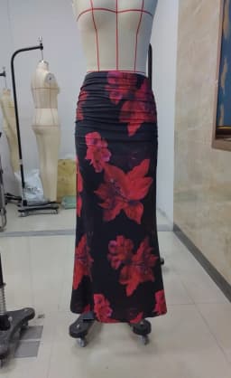 Women's Pleated A-Line Skirt Vintage Flower Printed Ruched Bodycon Skirts Summer Leisure Vacation Long Skirt