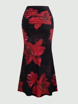 Women's Pleated A-Line Skirt Vintage Flower Printed Ruched Bodycon Skirts Summer Leisure Vacation Long Skirt