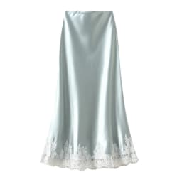 OUMENGKA Summer French Elegant Satin Mermaid Skirt Women Lace Patchwork Waist Elastic Long A-line Skirts Fashion Ladies