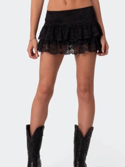 Y2k Women Lace Mini Skirt Ruffle Low Waist Asymmetrical Hem Short Aline Skirts Fairycore Layered Korean Chic Skirts Streetwear