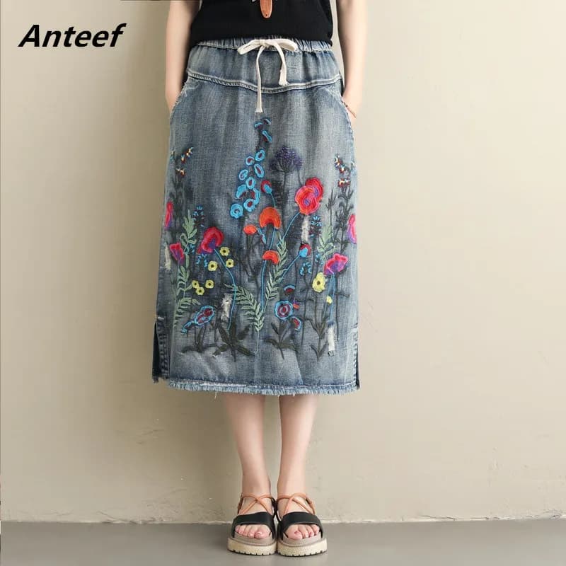2026 vintage high waist spring summer autumn saias femininas casual loose long denim skirt women skirts female clothes