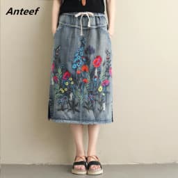 2026 vintage high waist spring summer autumn saias femininas casual loose long denim skirt women skirts female clothes