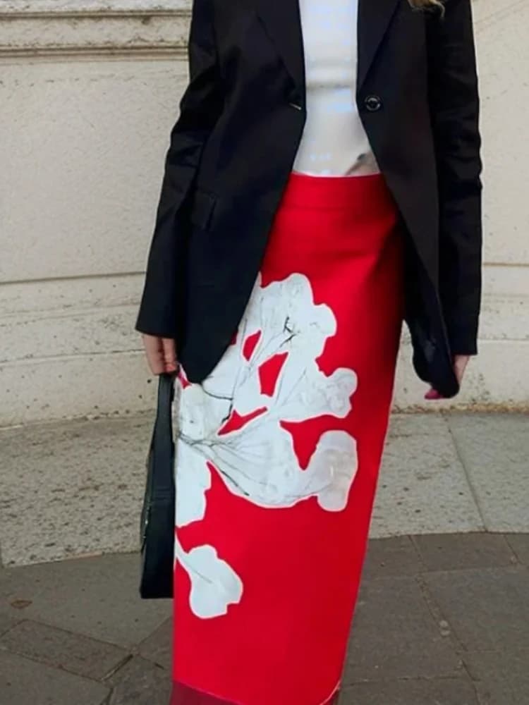 New 2024 Summer Female Chic Print Skirts Mid-Waist Zipper A-Line Woman Skirts Wild Causal Women's Straight Vintage Skirt Y2k