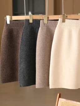 Women Wool Skirts Autumn Winter Office Lady Mini Slim Fit Skirt Elastic Waist 100% Merino Wool Knitted Cashmere Above Knee Dress
