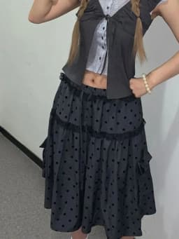 New Vintage Aesthetic Grey Design Polka Dot Skirts Women American Retro Cute Skirts Japanese A-line Lace Korean Popular Clothes