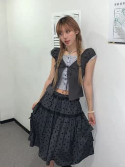 New Vintage Aesthetic Grey Design Polka Dot Skirts Women American Retro Cute Skirts Japanese A-line Lace Korean Popular Clothes