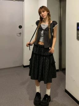 New Vintage Aesthetic Grey Design Polka Dot Skirts Women American Retro Cute Skirts Japanese A-line Lace Korean Popular Clothes