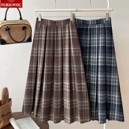 Woolen Skirts New Fashion 2025 Autumn Winter Basics Woman Cute Sweet Girls Japan Preppy Style Retro Vintage Long Plaid Skirt