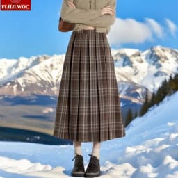 Woolen Skirts New Fashion 2025 Autumn Winter Basics Woman Cute Sweet Girls Japan Preppy Style Retro Vintage Long Plaid Skirt