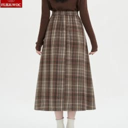 Woolen Skirts New Fashion 2025 Autumn Winter Basics Woman Cute Sweet Girls Japan Preppy Style Retro Vintage Long Plaid Skirt