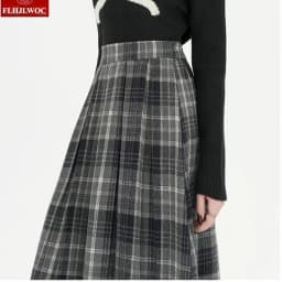 Woolen Skirts New Fashion 2025 Autumn Winter Basics Woman Cute Sweet Girls Japan Preppy Style Retro Vintage Long Plaid Skirt