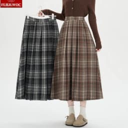 Woolen Skirts New Fashion 2025 Autumn Winter Basics Woman Cute Sweet Girls Japan Preppy Style Retro Vintage Long Plaid Skirt