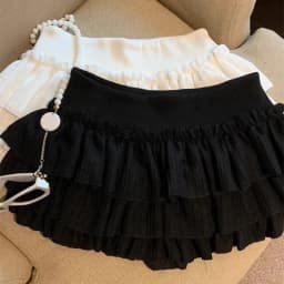 Sweet Puffy Cake Women Skirts Korean Fashion Ruched Ruffle Mini Skirt Campus Harajuku Casual Versatile Elastic Waist Solid Skirt