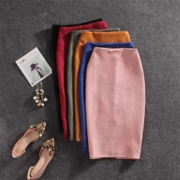 Autumn Winter High Waist Bodycon Vintage Suede Split Thick Stretchy Skirts Women Skirts Suede Solid Color Pencil Skirt Female