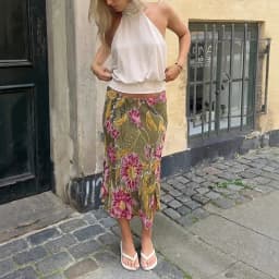 Women Skirt Floral Print Satin Midi Skirt High Waist Split Straight Elegant Casual Chic Summer Slimming Streetwear For Ladies