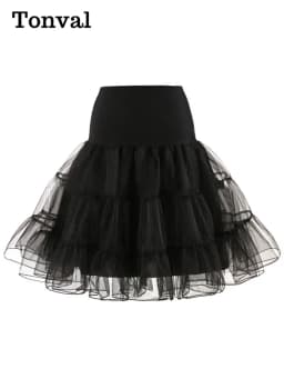 Tonval Pleated Vintage Voile Underskirt Ballet Tutu Skirts for Women 50s Retro Skirt Wedding Elegant Party Petticoat