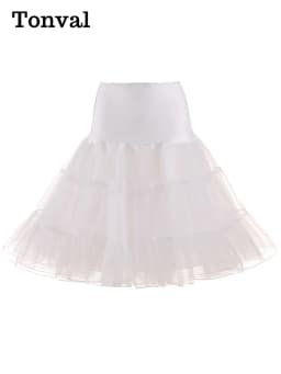 Tonval Pleated Vintage Voile Underskirt Ballet Tutu Skirts for Women 50s Retro Skirt Wedding Elegant Party Petticoat