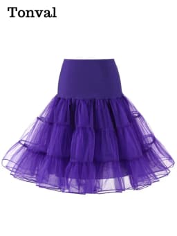 Tonval Pleated Vintage Voile Underskirt Ballet Tutu Skirts for Women 50s Retro Skirt Wedding Elegant Party Petticoat