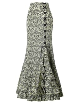 Streetwear Jacquard Weave Fishtail Skirt Women's Lace-up Ruffled Trumpet-mermaid Skirts Party Elegant Maxi Skirts Spring Autumn
