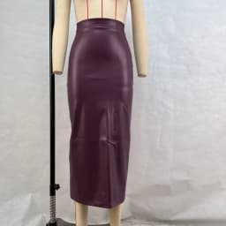 ZAROY Burgundy Leather Midi Skirt Women Elegant High Waist Slim Split Pencil Skirt Sexy Vintage Party PU Skirt Jupe юбка д