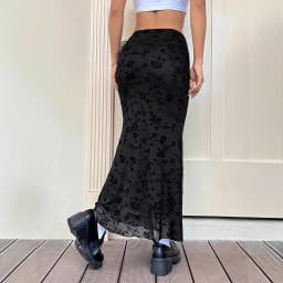Elegant Dark Green Long Skirts Women 2025 Autumn Casual Floral Half-body Fishtail Slim Maxi Skirt