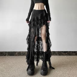 BKLD 2026 Autumn New Women Clothing Black Skirts Sexy High Waist Lace Ruffles Patchwork Irregular Y2k Skirts Party Clubwear