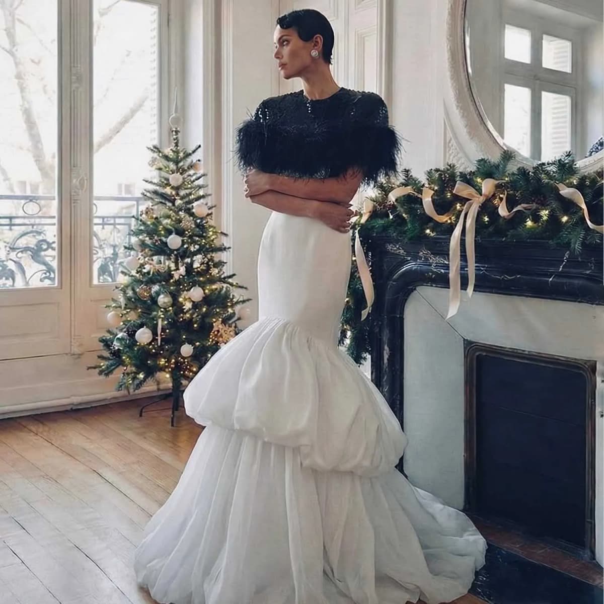 Elegance White Mermaid Skirt High Waist Tiered Taffeta Evening Maxi Skirts Formal Occasion Wear Faldas Saias Ruffle Gown Custom