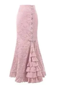 1pcs/lot Women Skirt Vintage Style Retro Mermaid Skirt Vintage Long Ruffle Slim Fishtail Skirt Lace-up Long Print Skirt