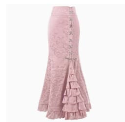 1pcs/lot Women Skirt Vintage Style Retro Mermaid Skirt Vintage Long Ruffle Slim Fishtail Skirt Lace-up Long Print Skirt