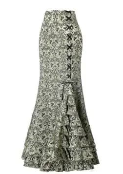 1pcs/lot Women Skirt Vintage Style Retro Mermaid Skirt Vintage Long Ruffle Slim Fishtail Skirt Lace-up Long Print Skirt