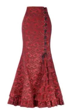 1pcs/lot Women Skirt Vintage Style Retro Mermaid Skirt Vintage Long Ruffle Slim Fishtail Skirt Lace-up Long Print Skirt