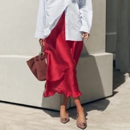 Linad Street Chic Red Long Trumpet Skirts For Woman 2026 Autumn Vintage Loose High Waist Skirts Casual Ruffles Mid Calf Skirt