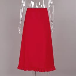 Linad Street Chic Red Long Trumpet Skirts For Woman 2026 Autumn Vintage Loose High Waist Skirts Casual Ruffles Mid Calf Skirt