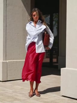 Linad Street Chic Red Long Trumpet Skirts For Woman 2026 Autumn Vintage Loose High Waist Skirts Casual Ruffles Mid Calf Skirt