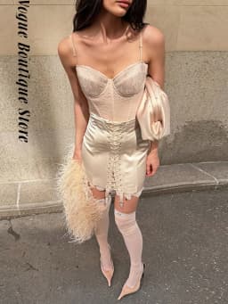 Sexy Lace Bandage Women's Skirt Patchwork Hip Package Empire Female Midi Skirts 2026 Summer Autumn All-match Lady Bottom