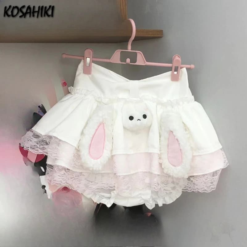 Spring Japanese Kawaii Lace Patchwork Skirts Womens Harajuku Cartoon Cake Skirt Y2k Aesthetic Ruffled Faldas Mujer Moda 2026