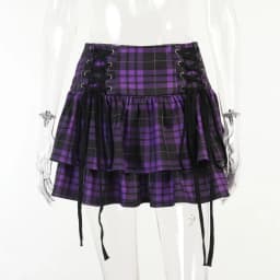 Vintage Y2K Punk Sexy High Waist Mini Skirts Purple Plaid Bandage Harajuku Aesthetic Skirt Goth Grunge Cake Skirt Streetwear