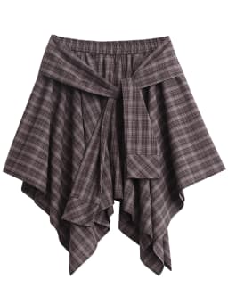 CHIC VEN Women Skirts A Line Elastic Waist Strap Ties Irregular Plaid Half Length Skirt Female Short Skirt Woman Summer 2025