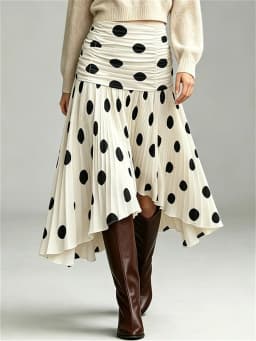 Modigirl Women's Vintage Polka Dot Asymmetric Pleated Skirt 2026 High-waisted Chiffon Versatile for Daily Office Autumn Wear