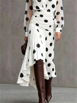 Modigirl Women's Vintage Polka Dot Asymmetric Pleated Skirt 2026 High-waisted Chiffon Versatile for Daily Office Autumn Wear