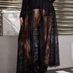 Sexy Lace See-through Half Skirt A-Line Long Evening Club Skirt Spring Summer Elastic mid Waist Nylon Fabric Hollow out Design