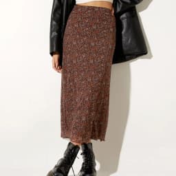 Women Y2K Fairy Grunge Midi Skirt A Line Pleated Bodycon Long Skirt Floral Print Mesh Maxi Skirts Vintage Fairycore Streetwear