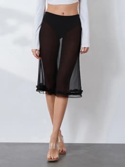 Fashion Women Dot Print Skirts 2000s Vintage Y2K Aesthetic See Through Low Rise Ruffled Hem White& Black Sheer Skirt Streetwear