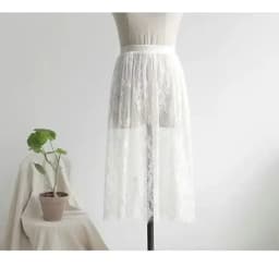 Summer Women Mesh Lace Transparent Long Tulle Skirt Korean Fashion Sexy Ladies Elastic High Waist Solid Beach Midi Skirt