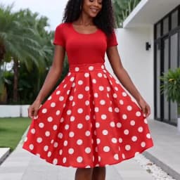 Vintage Women's Summer Skirts High Waist Polka Dot Print Red White Black Elegant 50s Midi Tunic Knee Length