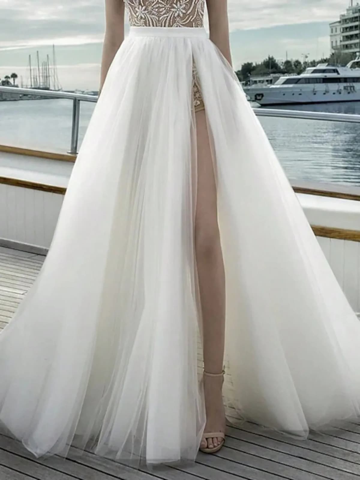 Split Mesh Skirt Women's New Spring And Summer Long High Waist Trailing Split Beach Skirt Foreign Trade Tulle