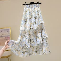 Hot Sale Floral Skirt Women New Summer 2025 Sweet Ruffled A-line Chiffon Long Skirt Woman Korean Clothing