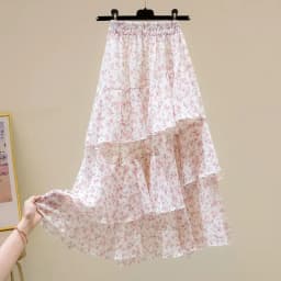 Hot Sale Floral Skirt Women New Summer 2025 Sweet Ruffled A-line Chiffon Long Skirt Woman Korean Clothing